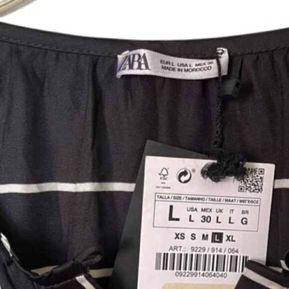 Zara Women's Geometric Button Down Long Black White Satin Robe Kimono Size Large - Picture 6 of 6